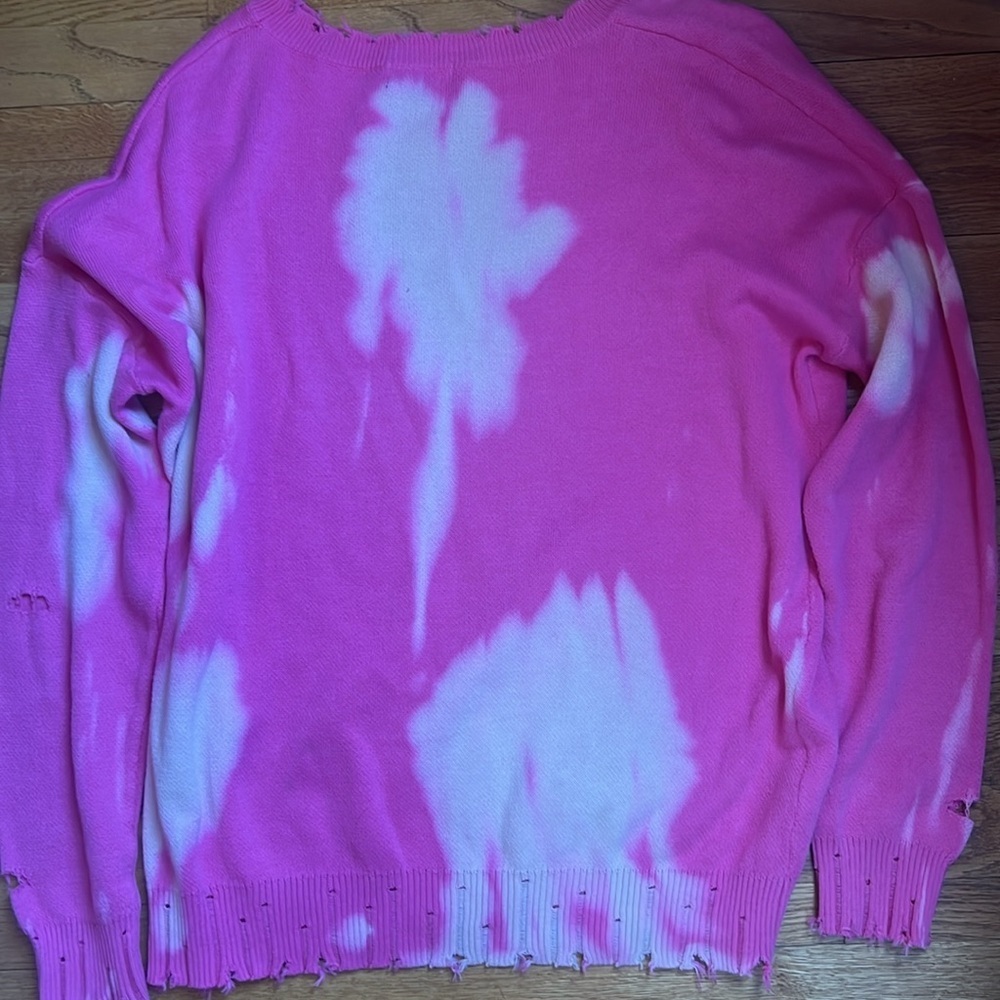 Fate szS tie die distressed cotton sweater. Pink/white - Picture 7 of 8